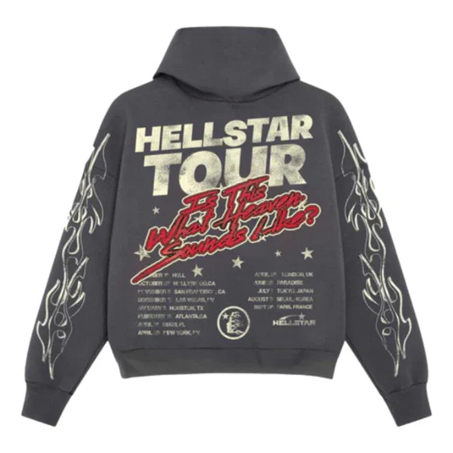 Hellstar Records Washed Black Heavyweight Cotton Blend Graphic Hoodie