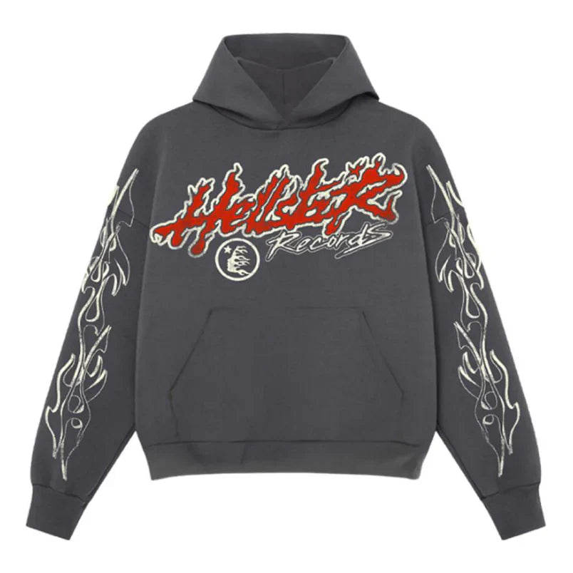 Hellstar Records Washed Black Heavyweight Cotton Blend Graphic Hoodie
